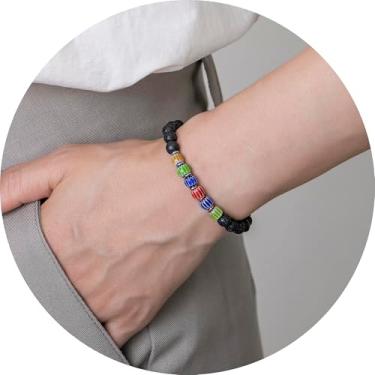 Imagem de Pulseira de contas para homens e mulheres, pulseira elástica com detalhes cruzados, contas empilháveis, joias unissex para uso diário, 19.5cm, Miçanga, Sem Pedra Preciosa