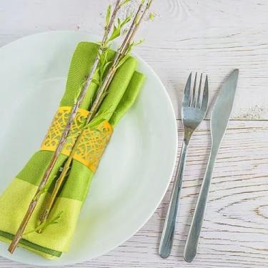Imagem de 50 peças de anéis descartáveis de guardanapo de papel alumínio dourado faixas de guardanapo oco suprimentos de decoração de mesa para festa de casamento, hotel, Natal, Ação de Graças
