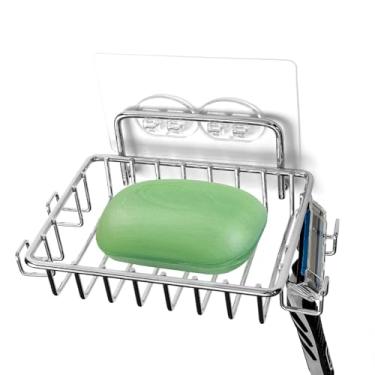 Imagem de Suporte de sabão em barra para parede de chuveiro com 4 ganchos, saboneteira adesiva de aço inoxidável para banheiro, prata