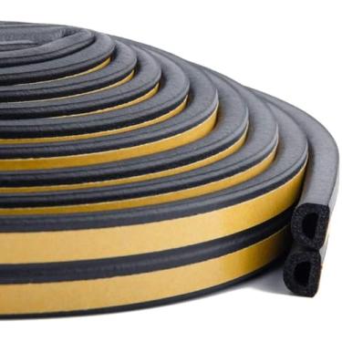 Imagem de Fita de vedação de espuma autoadesiva para janela de porta tipo D contra correntes de ar frio/à prova de som/impermeável/à prova de poeira, total de 20 m, preto