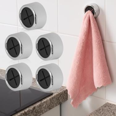 Imagem de 5 ganchos adesivos de toalha de cozinha, ganchos redondos de toalha para banheiro, cozinha, casa, trailer, pano de prato, suporte de pano de prato e suporte de pano de prato