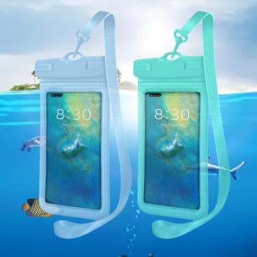 Imagem de Pacote com 2 bolsas extra grandes à prova d'água, bolsa impermeável flutuante, bolsa subaquática para iPhone 15 14 13 12 11 Pro Max, Galaxy S23 S22 S21 S20 Ultra, Pixel, azul + verde