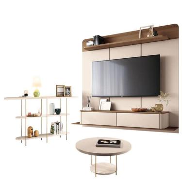 Imagem de Home Suspenso Galax Castanho Off White E Aparador Infinity E Mesa De Centro Sky Off White- Hb Móveis