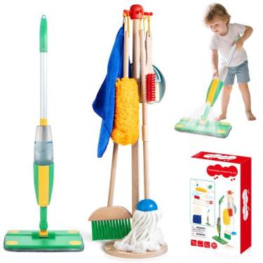 Imagem de Conjunto de limpeza infantil de madeira WOODMAM com esfregão e vassour