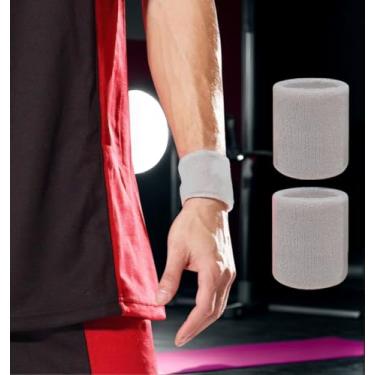 Imagem de 2 pulseiras esportivas para homens e mulheres – Faixa de transpiração atlética com absorção de umidade para tênis, basquete, corrida, academia, malhar (cinza)