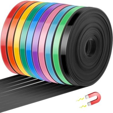 Imagem de Saypacck 10 rolos de tiras magnéticas para quadro branco rolo tiras finas 1 cm x 5 m apagável a seco quadro branco fita magnética gráfica decorativa divisores de placa magnética fina para acessórios