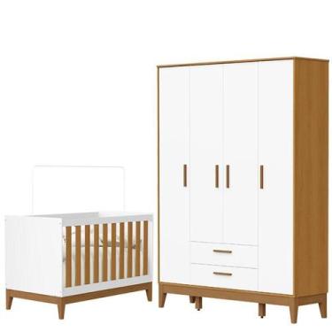 Imagem de Guarda Roupa Infantil Flip 4 Portas com Berço Americano Flip Branco Ac