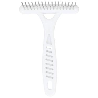 Imagem de Emoshayoga Ancinho de fileira dupla para animais de estimação, suave e seguro, ancinho para remover pelos mortos cabo antiderrapante com dentes de pente de fileira dupla para cabelos longos e grossos