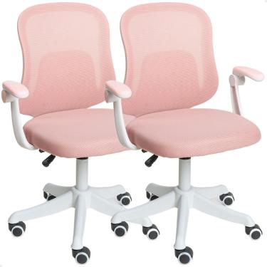 Imagem de Kit 02 Cadeiras Escritório Mesh Diretor Giratória Colorida Rosa