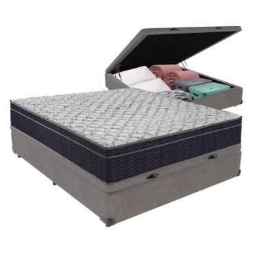 Imagem de Conjunto Viúvo Cama Bege Box Baú Colchão Firme Ortobom D45 Cinza