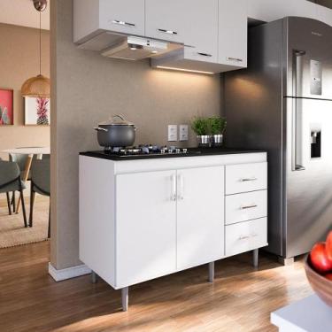 Imagem de Balcão Cozinha em Mdp Para Cooktop 1,20m 5 Bocas 2 Portas E 3 Gavetas 