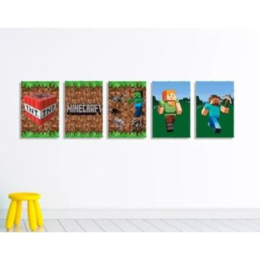 Imagem de Kit quadro decorativo 5 peças 95x60cm Jogo Steve Gamer