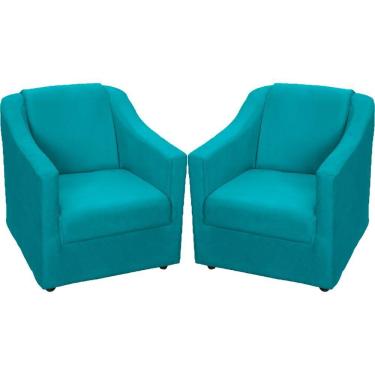 Imagem de Kit 2 Poltronas Mila Pé De Plástico Cromado - Azul-turquesa Suede