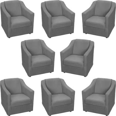 Imagem de Kit 8 Poltronas Mila Pé De Plástico Cromado - Cinza Suede