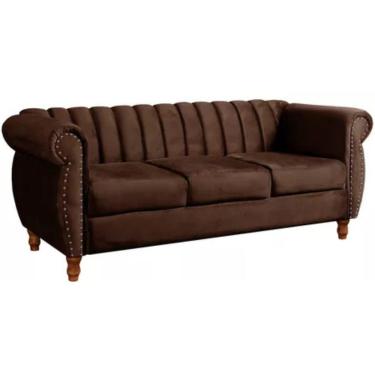 Imagem de Sofá Chesterfield 3 Lugares Realeza Vintage Retrô Veludo Marrom
