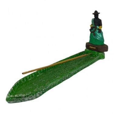 Imagem de Incensário Régua Canoa Oxossi Verde 24Cm Em Resina - Bialluz Presentes