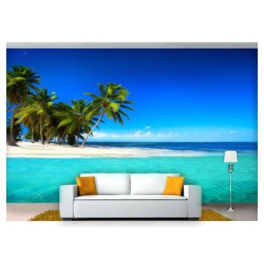 Imagem de Papel De Parede Praia Mar Coqueiros Céu 3D  Npr188 - Você Decora