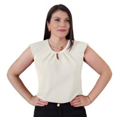 Imagem de Blusa Social Feminina Crepe Manga Curta Gola Gota Botão Elegante - MAD