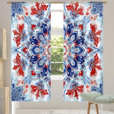 Imagem de 2 conjuntos de painéis étnicos mandala damasco cortinas transparentes arejadas com filtro leve painéis de cortina leve cortina de porta janela para sala de estar, quarto, jantar, 198 cm de comprimento