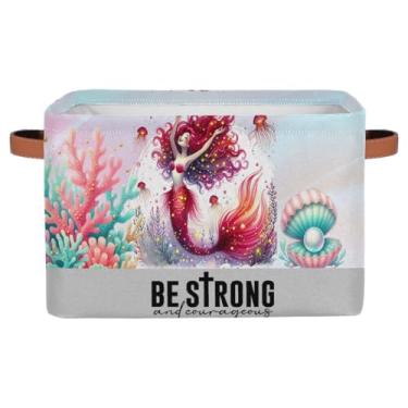 Imagem de Cestos de armazenamento pequenos, linda sereia, fofa, com alças, caixas de armazenamento de brinquedos infantis, organizador de cubo de tecido, cesto organizador para berçário, sala de estar, quarto