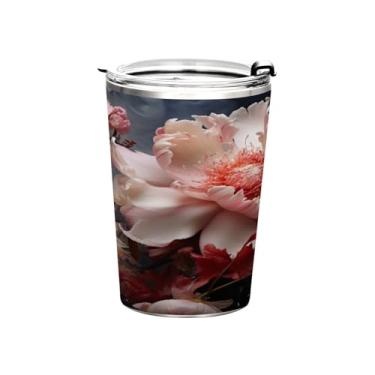 Imagem de Blueangle Copo de 340 g com tampa e canudo, copo de café com água isolada a vácuo de aço inoxidável, caneca de viagem com lindas flores, copo térmico para bebidas quentes e frias (840)