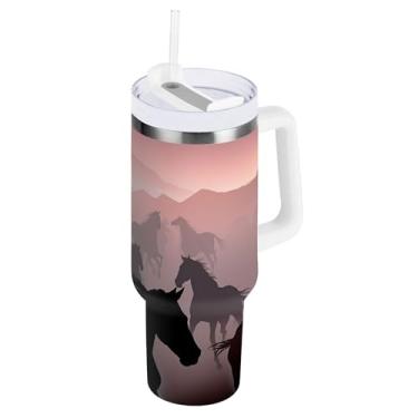 Imagem de xigua Copo Majestic Horse 1,134 g com tampa e canudo, aço inoxidável de vácuo duplo isolado garrafa de água esportiva suporte para copo de café de viagem à prova de vazamento para bebida gelada