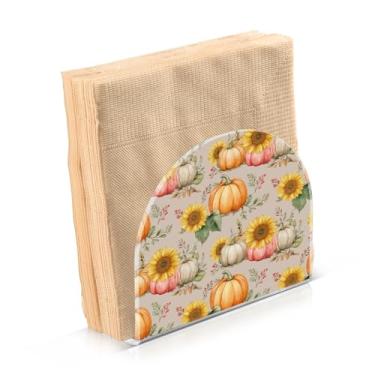 Imagem de Blueangle Porta-guardanapos de girassóis e abóboras de outono - decoração de mesa de acrílico à prova de vento para cozinha e casa, dispensador de lenços de férias com porta-guardanapos verticais (596