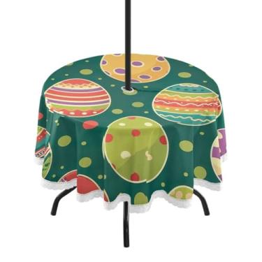 Imagem de ATTX Easter Eggs Outdoor Round Tablecloth - 60 Inch Waterproof Spillproof Indoor/Outdoor Use with Zippered Umbrella Hole for Camping Picnic Beach Party Patio（40）