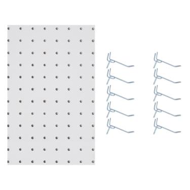 Imagem de Kit Chapa Perfurada Reta Pegboard Eucatex Cor Branco Glacial 120 x 60 cm + 10 Ganchos de 10cm