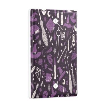 Imagem de Blueangle Placa de parede decoradora de capa em branco, tamanho padrão 1 gangue Halloween Witch Switch Cover para quarto de escritório em casa 4,53 x 2,76 polegadas (974)