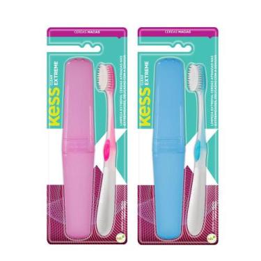 Imagem de Escova Dental Clear Extreme Cerdas Macias Porta Escova Kess, Rosa