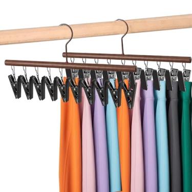 Imagem de Organizador de legging para armário, pacote com 2 cabides de madeira para calças de ioga com 10 clipes para 20 leggings, chapéus, jeans, saias, organizadores de armário e armazenamento que economizam
