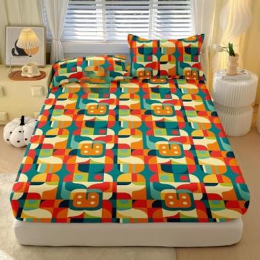 Imagem de Jogo de Lençol com Elástico Estampado Tropical 400 Fios Para Cama Solteiro Casal Queen Micropercal Estampado(Tropical Laranja,QUEEN 3 Peças)