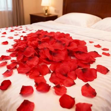 Imagem de SYLHOME Pétalas de rosa vermelhas e pretas, 2500 peças, flores falsas artificiais, seda sintética, pedido de casamento, casamento, aniversário, dia dos namorados, decoração de quarto