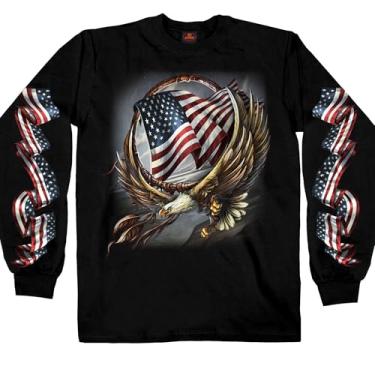 Imagem de Hot Leathers Camisa masculina patriótica preta de águia de argola de manga comprida