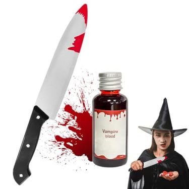 Imagem de TBTFW Halloween Fake Knife, Fake Plastic Blade with Blood Stains, Halloween Props, Realistic Looking Prank Toy, Used for Halloween Role-Playing(Fake Knives and Fake Blood)