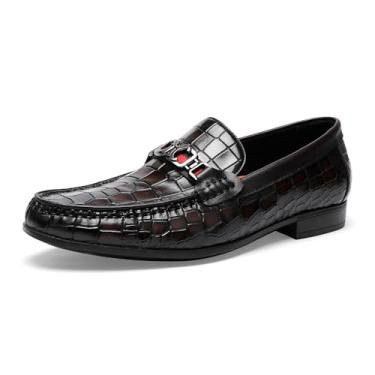 Imagem de Mocassins masculinos sem cadarço, sapatos de couro Derby para homens, estampa de crocodilo, Marrom, 44