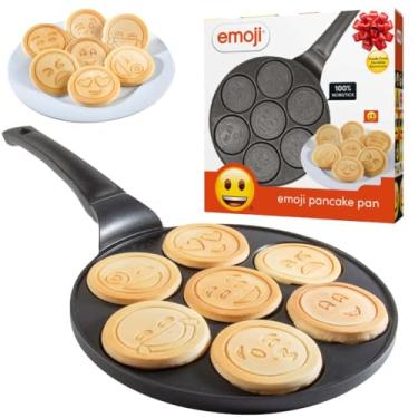 Imagem de Good Cooking Forma de panqueca antiaderente com emoji sorridente com 7 mini rostos divertidos - frigideira grande para fogões - Bolos para crianças, café da manhã, festas de brunch, presente de