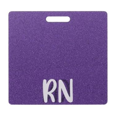 Imagem de PATIKIL Porta-cartão RN, 1 porta-cartão de identificação com glitter, etiqueta de identificação de nome horizontal RN acessórios para mulheres, colegas de trabalho, presentes de trabalho, roxo