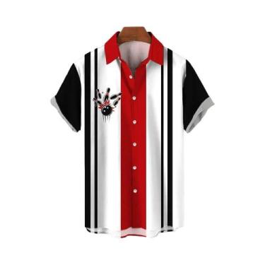 Imagem de Camisas Havaianas Masculinas Casuais Com Botões, Estampa Listrada Em 3