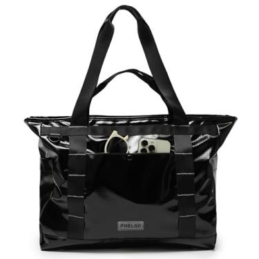 Imagem de FHELAD Bolsa feminina leve, bolsa de trabalho com bolso para laptop para professora enfermeira, bolsa de ombro de viagem para academia universitária (preto)