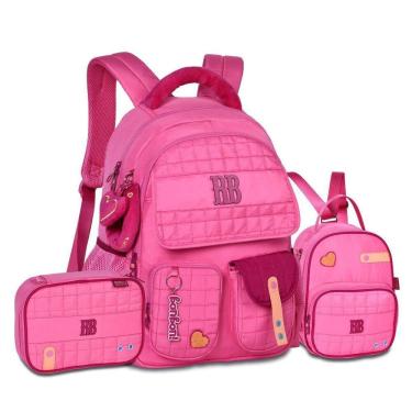 Imagem de Mochila Lancheira E Estojo Escolar Feminino Detalhe Pelúcia