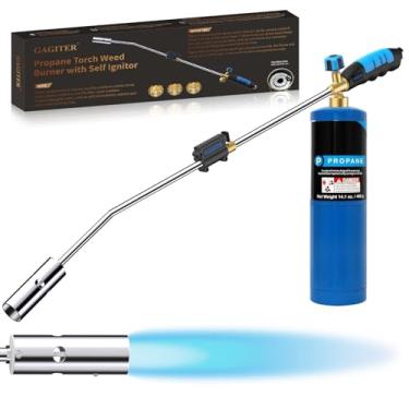 Imagem de Queimador de propano para tocha de ervas daninhas, queimador de ervas daninhas, lança-chamas com autoignição e alça de borracha ergonômica antiderrapante para remoção de ervas daninhas, derretimento