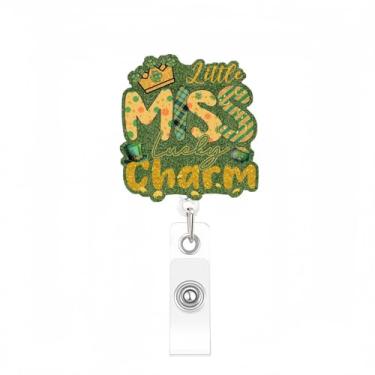 Imagem de 1 peça de molinete de crachá verde retrátil para o dia de São Patrício, acessórios para o dia de São Patrício, clipes de jacaré de acrílico com glitter, para religião, pessoas, enfermeiras