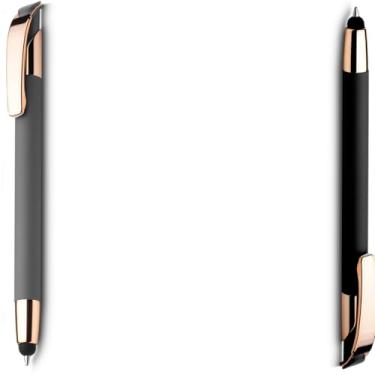 Imagem de Caneta esferográfica em metal Emborrachada com ponta touch escrita em azul. Design moderno e Anotações (Cinza e Preto 2)