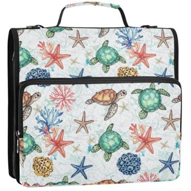 Imagem de Aquarela Tartarugas Marinhas 3 Fichários Anel D Organizador de Fichários Escolares com Alça de Ombro Suporte para 500 Lençóis, 34,5 x 31,5 x 9 cm
