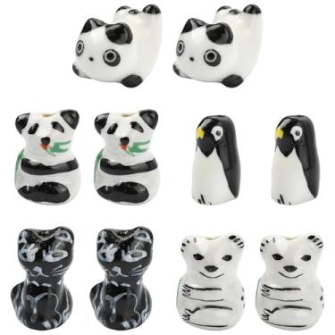 Imagem de UR URLIFEHALL 10 peças, 5 estilos de contas de porcelana de animais fofas feitas à mão gato panda contas de cerâmica para artesanato faça você mesmo, pulseira, brinco, colar, fabricação de joias