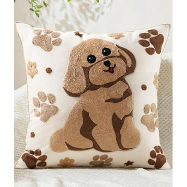 Imagem de Kokaaee Capa de almofada bordada 45,7 x 45,7 cm - Capas de almofada de animais decorativas de primavera com zíper para sofá, quarto, sala de estar, almofada, cachorro fofo