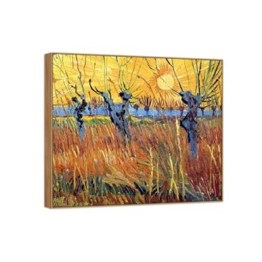 Imagem de BMZFYBS Vincent van Gogh Famosa pintura em tela de arte de parede pronta para pendurar Salgueiro com sol poente. Imagem em moldura de madeira para decoração de sala de estar 40 x 45 cm 16 x 17 pol