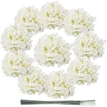 Imagem de Doment 10 peças de cabeças de hortênsia de seda, flores artificiais, grandes, 23 cm, flores brancas falsas, com hastes para centros de mesa de casamento, casa, jardim, chá de bebê, decoração de festa